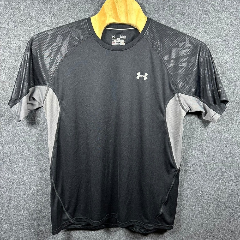 Under Armour HeatGear Mens XL Fitted Short Sleeve Training Shirt Black Grey